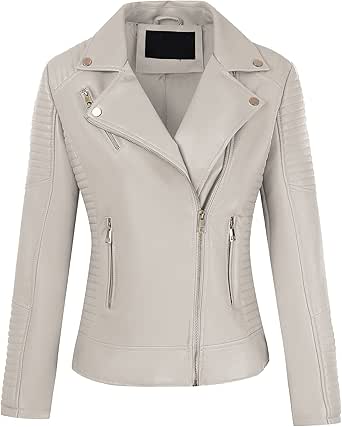 Bellivera Women Faux Leather Casual Jacket, Fall and Spring Fashion Motorcycle Bike Coat