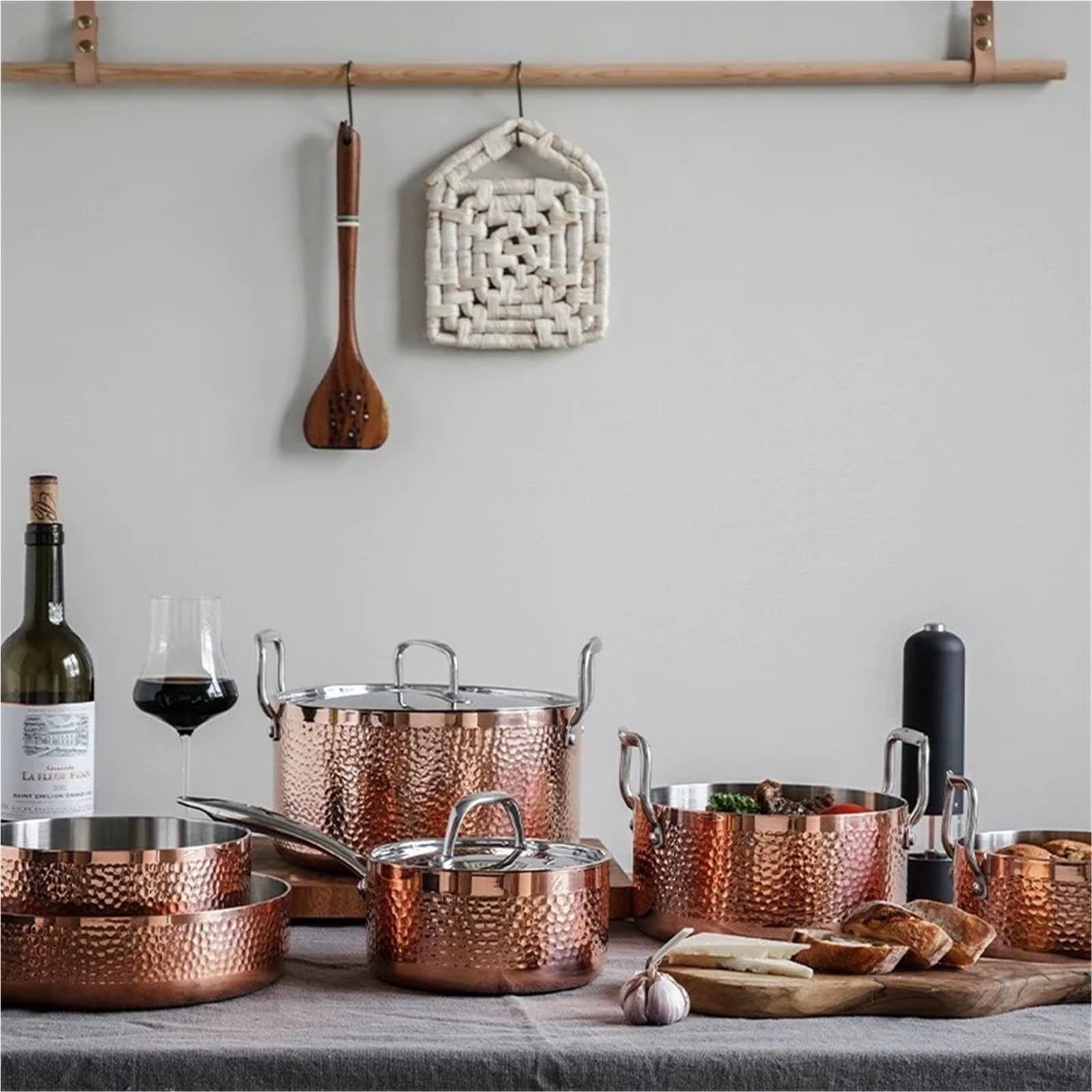 Hammered Kupfertopf Manuelle Hammer Druck Topf 3-schicht Stahl Klar Suppe Kommerziellen Reinem Kupfer Eintopf Küche Kochgeschirr Hot Pots(18cm 2L)