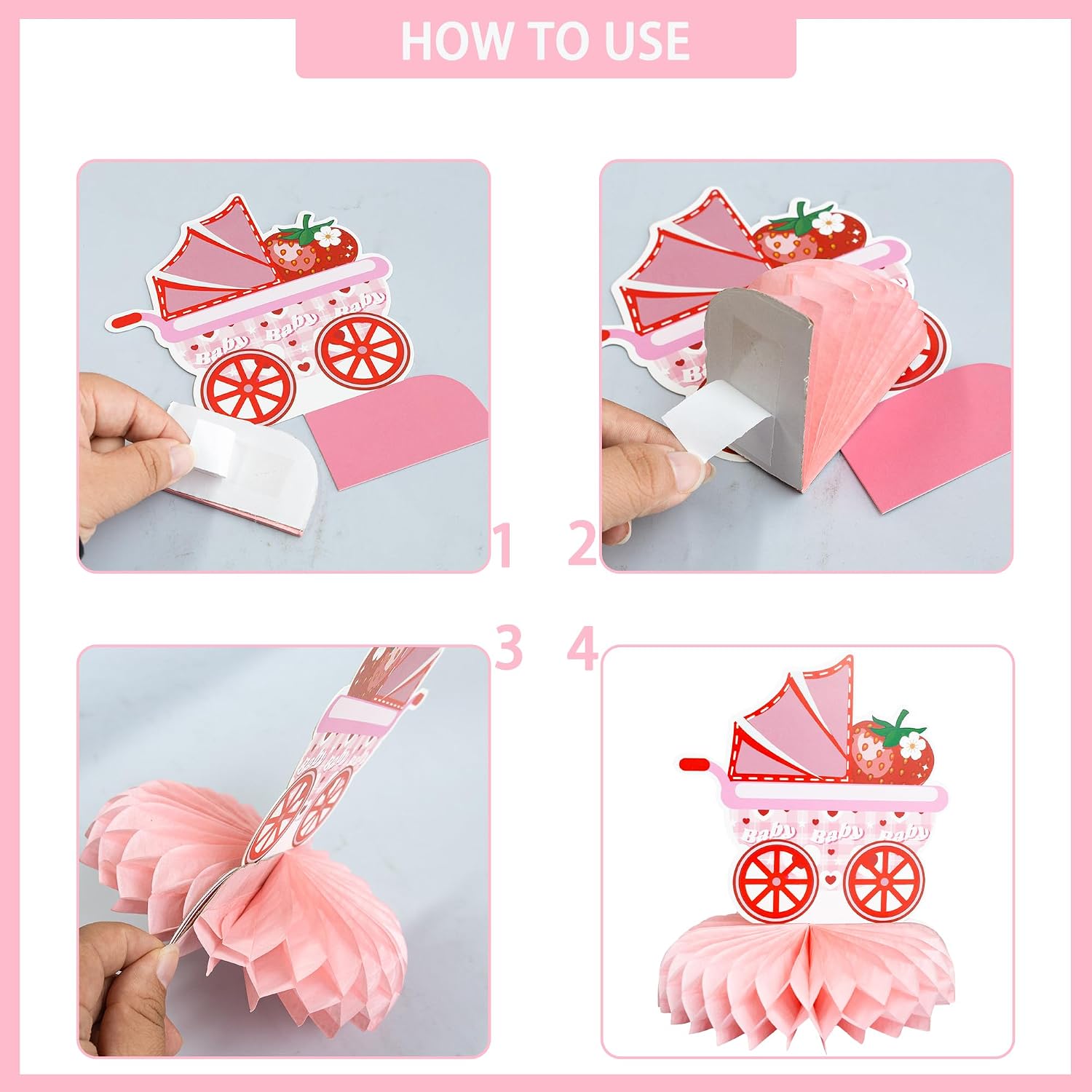 Gyufise 9Pcs Strawberry Baby Shower Decorations Honeycomb Centerpieces for Fruit It's a Girl Gender Reveal Table Centerpiece Party Supplies Red image 3