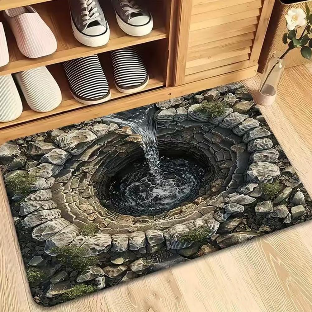 JUXDZISHW Front Door Mat Outside Entrance, Brick Bottomless Hole Area Rug for Living Room 3D Trap Optical Visual Illusion Rugs Playroom Floor Carpet Mat Non-Slip,F,60 * 90cm