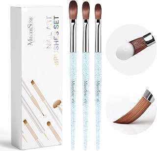 MelodySusie 3-Piece Acrylic Nail Brush Set - Sizes 8/10/14, Professional Brushes for Acrylic Application, Powder Nail Art, Extension & 3D Carving - DIY Home Salon Tool (Blue)