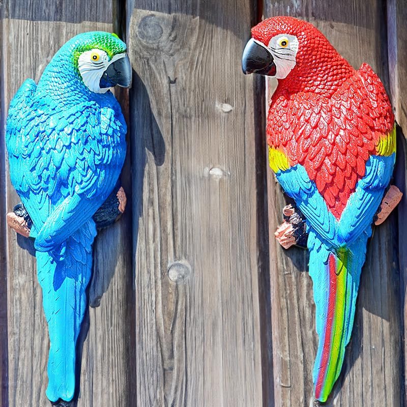 Euiroet 2Pcs Tropical Parrot Decor,Resin Bird Figurines,Real Bird Hanging Statues,Home Ornament Decor for Tiki Bar,Perfect for Yard Ornaments,Tree Decorations Outdoor,Patio,Lawn,Tree Trunk, Porch