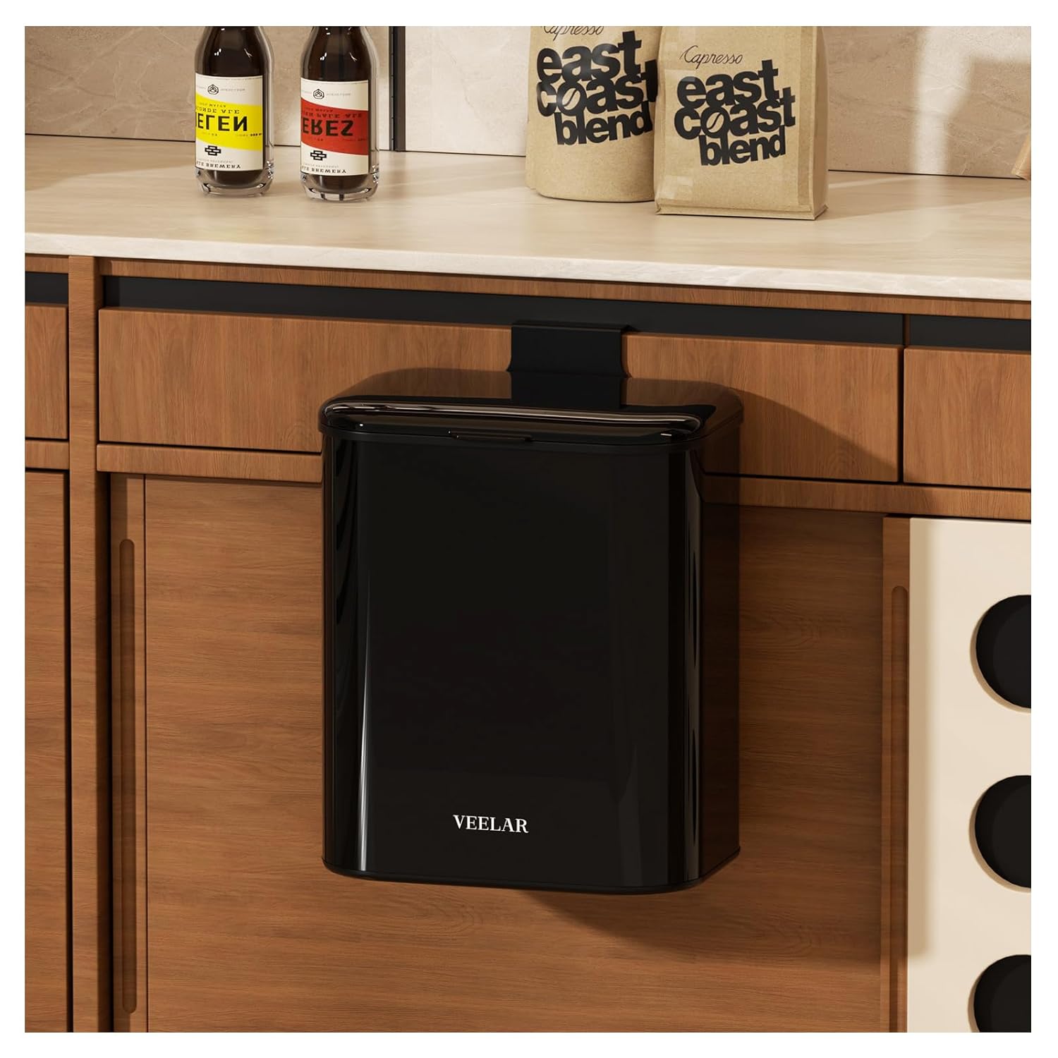 Hanging Stainless Steel Trash Can, 1.6 Gallon /6L Small Compost Bin for Kitchen Cabinet, Bathroom (Grey)