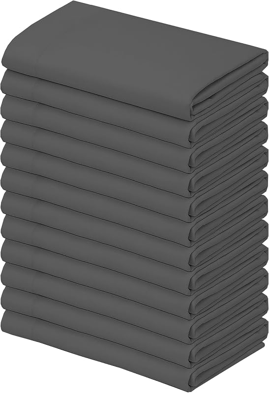 Standard Pillowcases – 12 Pack (44" x 36") – Grey Brushed Microfiber Pillow Cover for Home, Hotel & Hospitality, Soft, Durable, Shrink-Resistant, Easy-Care Bedding(12, Grey, Standard)