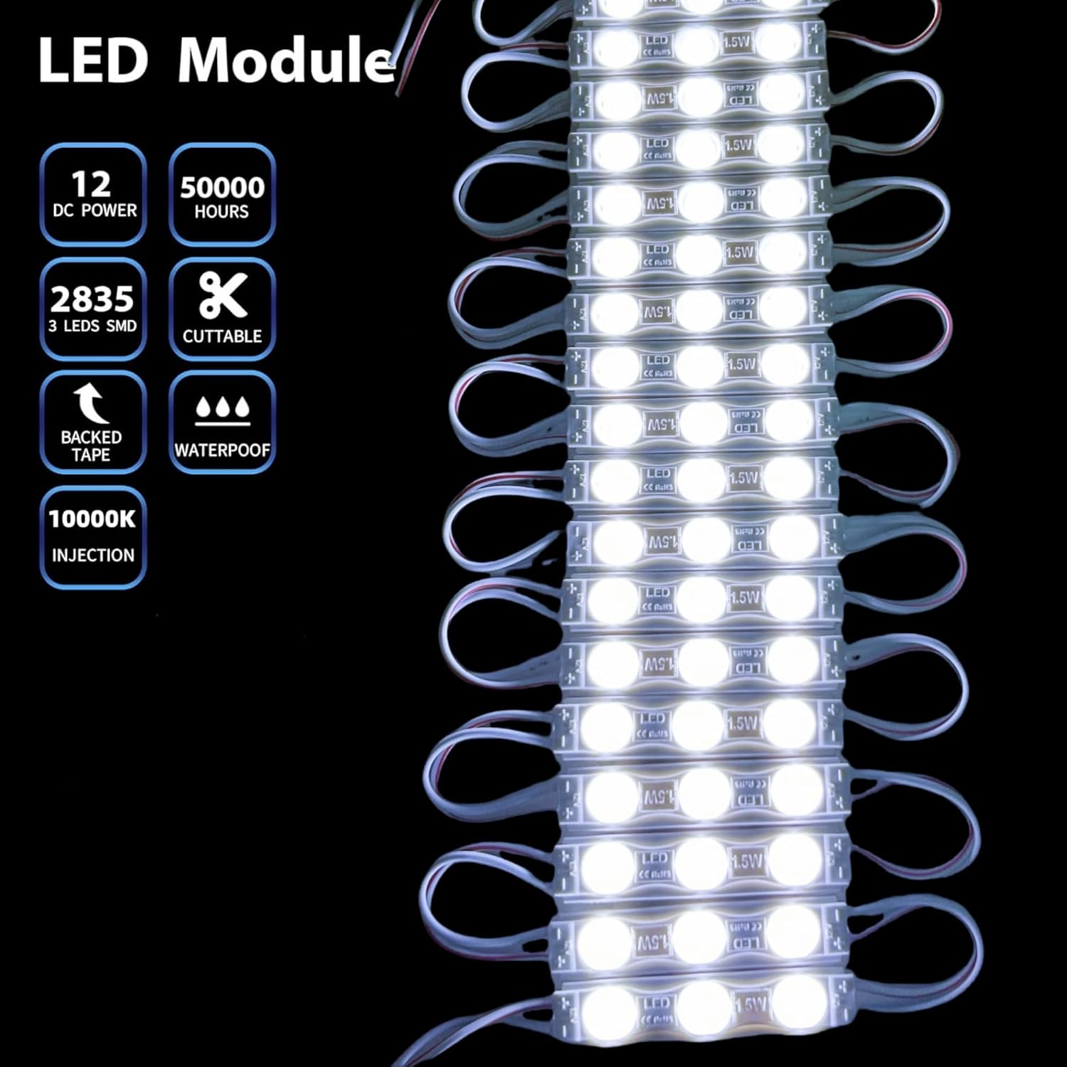 400 Pcs LED Module White 10000K 1.5W Storefront Lights 12V DC Waterproof LED Module Light with Tape Adhesive Backside for Inflatables Decorative Christmas Letter Advertising Signs