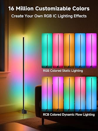 Tyute LED Floor Lamp, RGB Corner Light with Music Sync, Smart App and Remote Control Color Changing Ambience Lighting, Standing Lamp with 16 Million Colors for Bedroom, Living Room Gaming Room [Energy Class F]