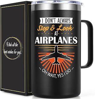 Lifecapido Pilot Gifts, I Don't Always Stop And Look At Airplanes 20 oz Coffee Mug, Aviation Gifts, Birthday Christmas Gifts for Pilots, Aviation Lovers, Airplane Mechanics, Aviators, Black