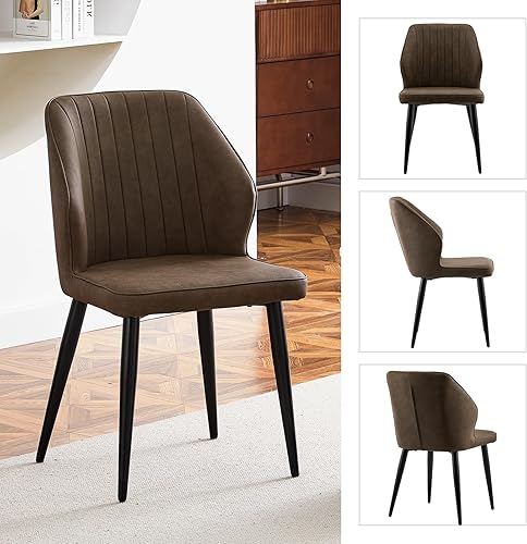 Miniatura 9 de CLIPOP Juego de 2 sillas de comedor de piel sintética, silla de cocina moderna de mediados de siglo, asiento tapizado con respaldo, patas de metal