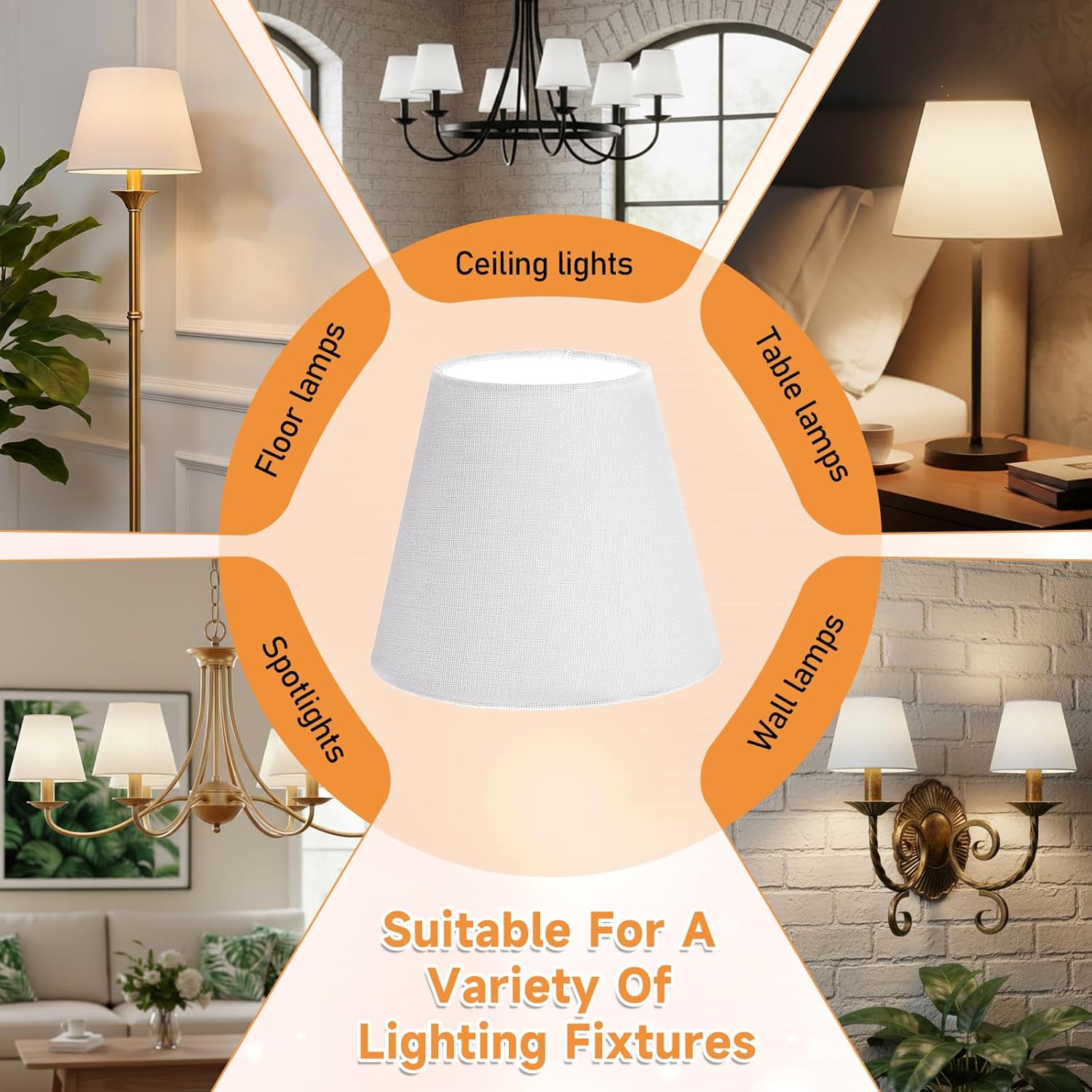 Small Lamp Shades Clip on Bulb Set of 6, Mini Barrel Sconce Shades Mini Linen Lampshade for Table Chandeliers Wall Floor Lamp Replacemen, 3.5"Top x 6"Bottom x 5"H (White, 3.5x6x5")