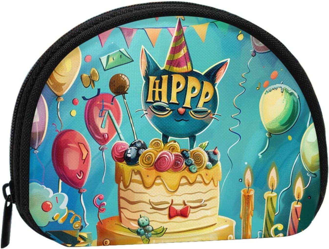 Happy Birthday Printed Coin Purse for Women Cute Small Change Wallet Mini Coin Purses Pouch with Zipper