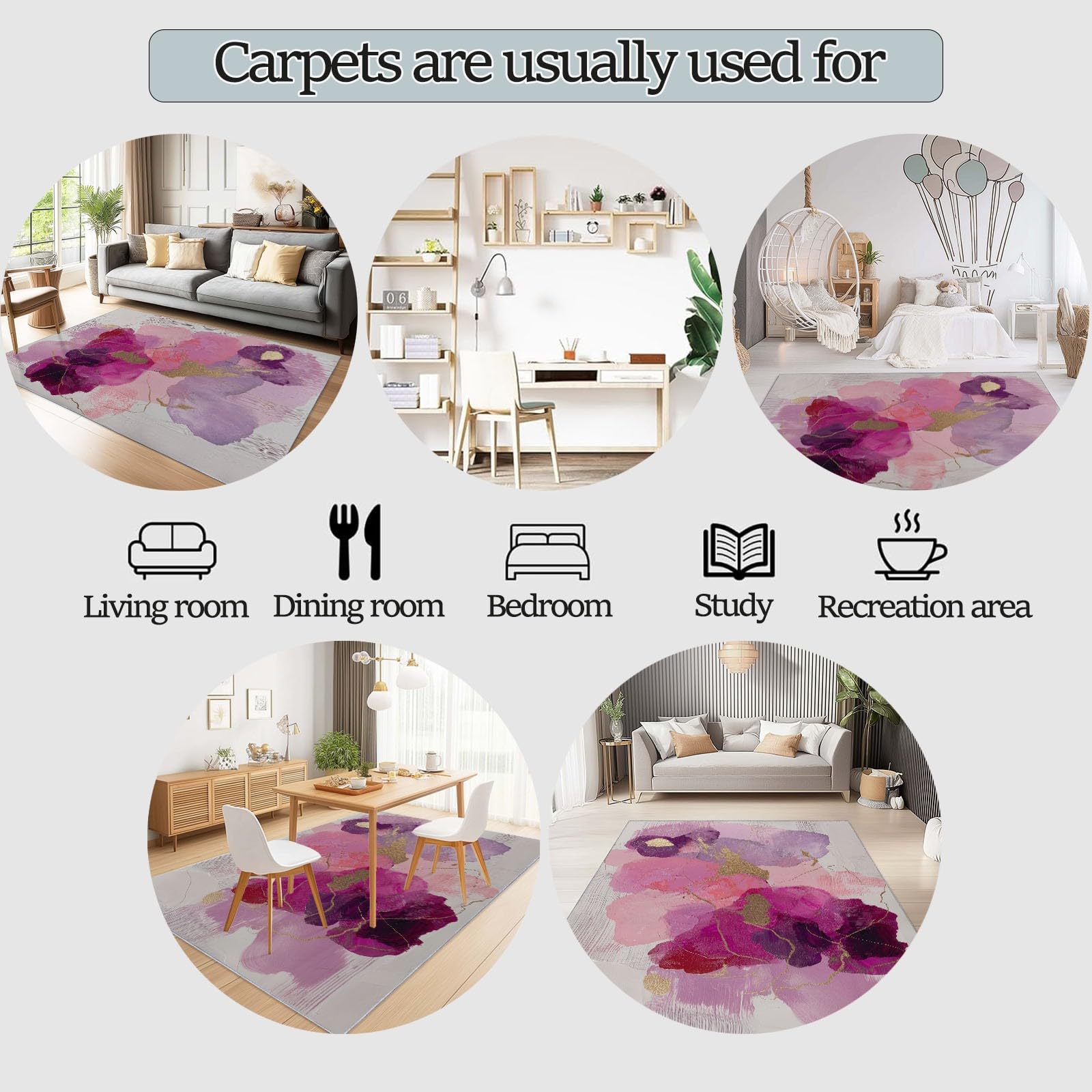 Abstrakte Wirbel Farbblöcke Kinderzimmer Teppich, Luxus Stil, Deko-Teppiche für Wohnzimmer Esszimmer Schlafzimmer Küche, 80 x 150 cm Rosa Lila