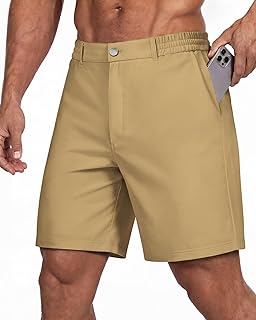 Men's Golf Shorts 7" Chino Stretch Fabric Elastic Waist Quick Dry Water Resistant Casual Dress Work with Phone Pocket
