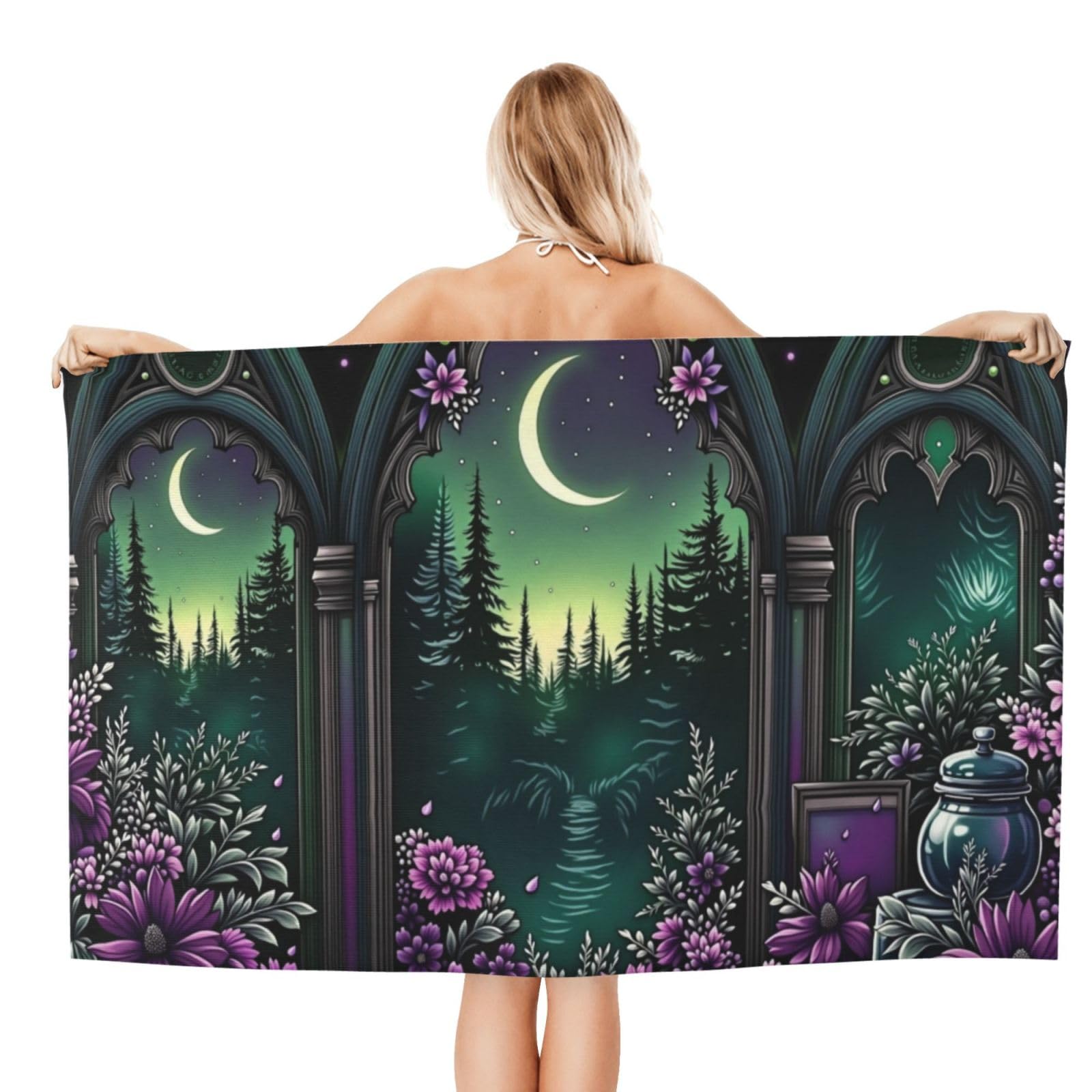 Anceky Beach Towel for Women, Enchanted Night Scene Sand-Free Microfiber Ultra Soft Lightweight Bath Towels for Outdoor Bathroom Swimming 32"X52"