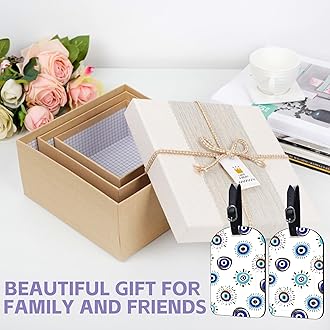 2 Pack Luggage Tags Evil Eye PU Leather Baggage Handbag Suitcase Tags with Secure Strap Privacy Cover ID Labels,Business Travel Baggage Tag Identifier