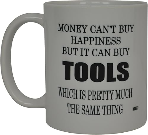 Rogue River Tactical Taza de café divertida mecánica con texto en inglés "Money Can't Buy Happiness Buys Tools", gran idea de regalo para hombres,