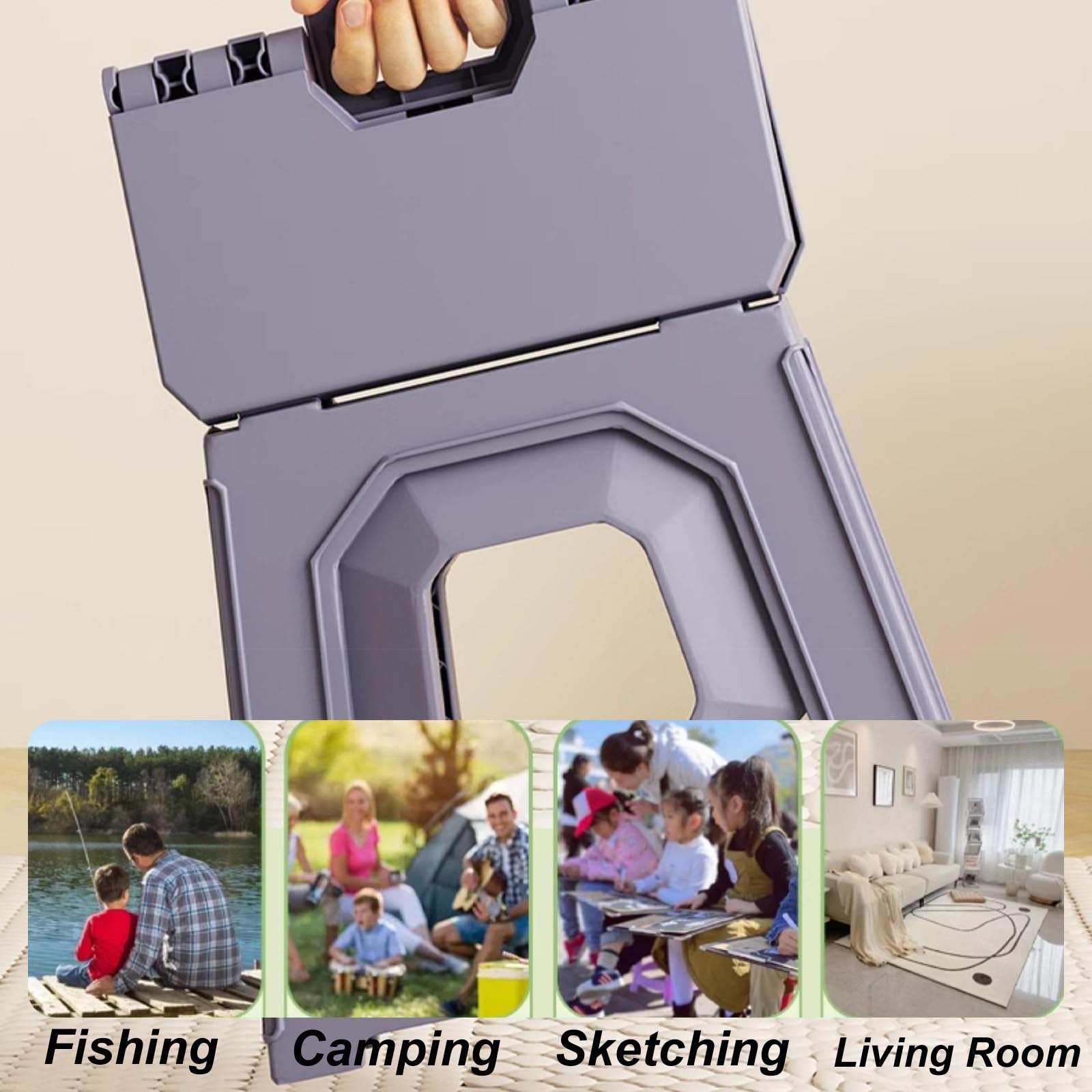 Sgabello Pieghevole Portatile, Sgabello da Bagno Antiscivolo con Blocco di Sicurezza, Facile da Trasportare per Cucina, Bagno, Campeggio(Beige,Small)