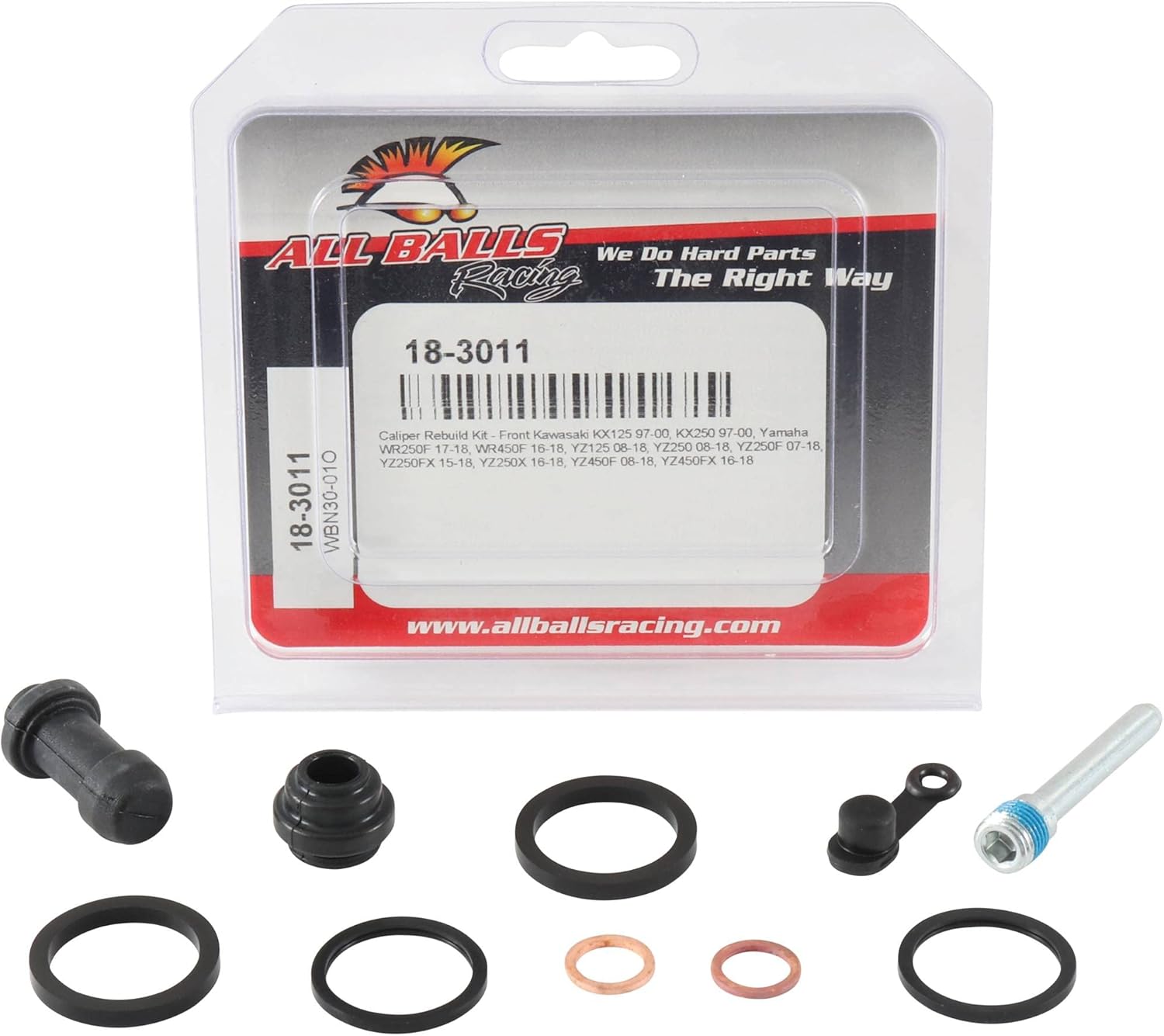 All Balls Racing 18-3011 Caliper Rebuild Kit Compatible with/Replacement For Kawasaki KX 125, KX 250 1997-2000, Yamaha WR250F 2017-2021, WR450F 2016-2021, YZ125 2008-2021, YZ125X 2020-2022