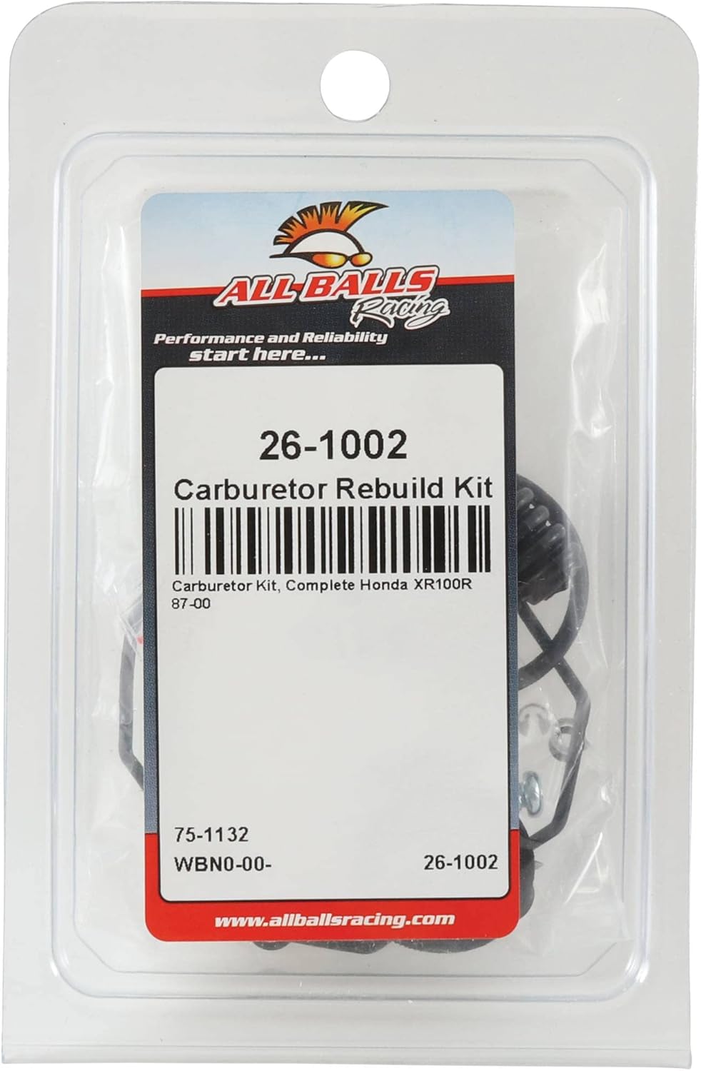 All Balls Racing Carburetor Rebuild Kit 26-1002 Compatible With/Replacement For Honda XR100R 1987-2000