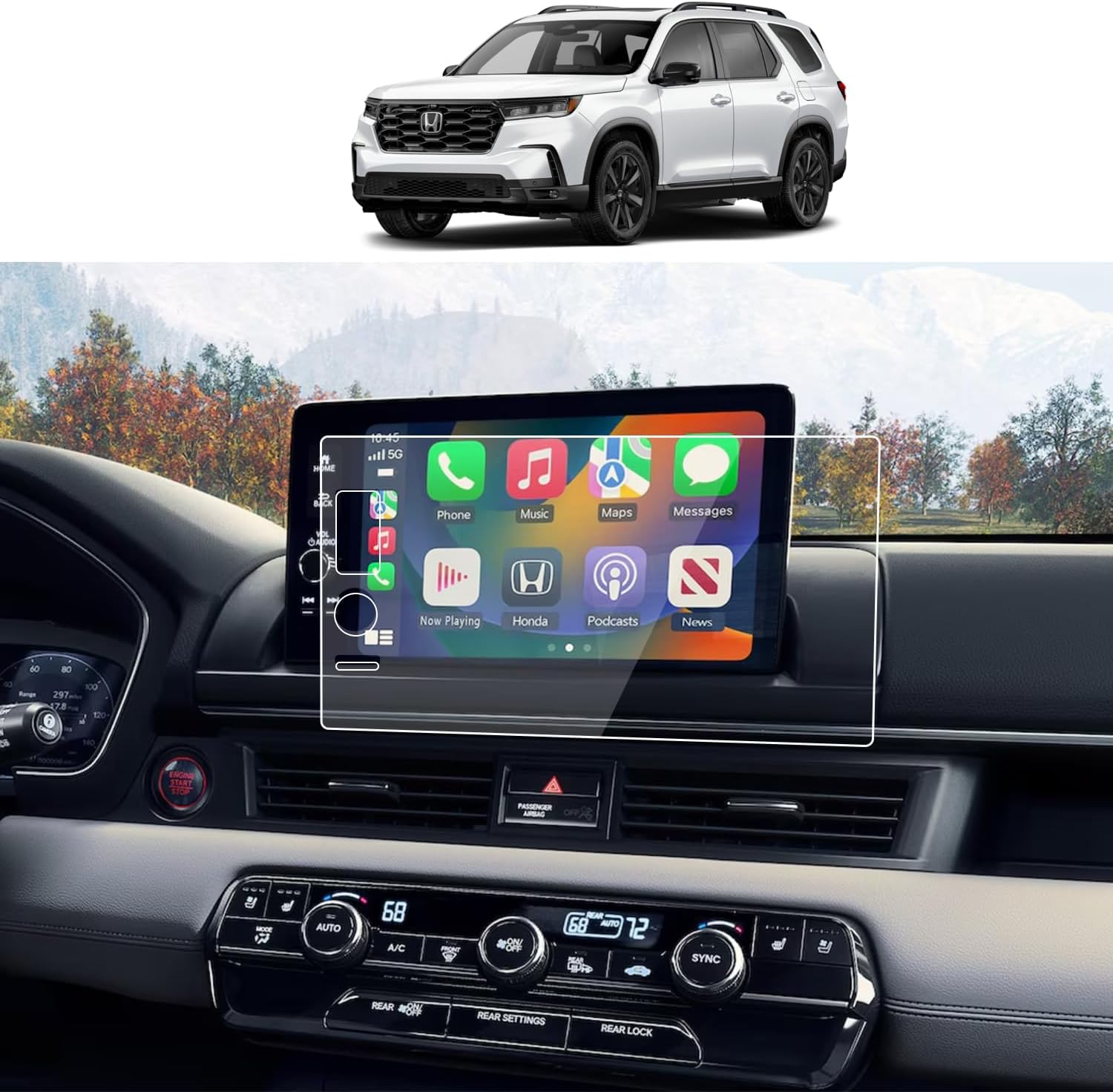 Tempered Glass Screen Protector For 2023 2024 2025 Honda Pilot (EX-L/TrailSport/Touring/Elite/Black Edition) 9 Inch Touchscreen Accessories HD