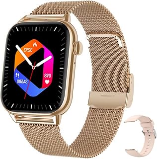 BASICF New Bluetooth Talking Smartwatch Man Woman 1.81-inch AMOLED Display Fitness Tracker Sports Waterproof Smartwatch(A,Golden mesh belt)