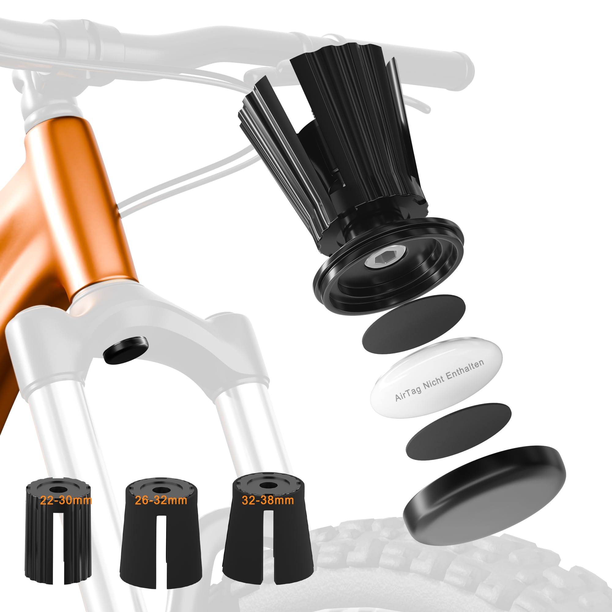 NICEDACK Fahrradhalterung für AirTag, Wasserdicht Fahrrad Halter für Apple Airtag, Versteckt in der Fahrradgabel, Geeignet für Fahrrad-Vordergabelrohre mit einem Innendurchmesser von 22–38 mm