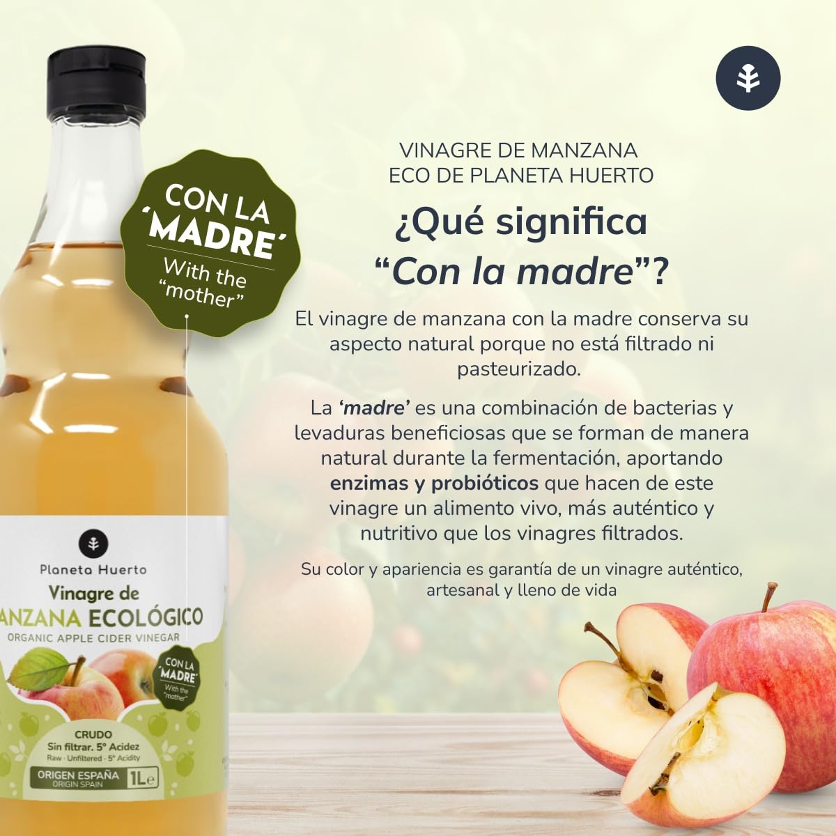 Vinagre de manzana ECO crudo sin filtrar con la madre 1L
