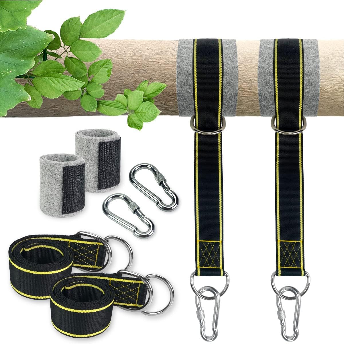 – Safe Tree Swing Hanging Straps Kit - Holds 2800 lbs (SGS Certified), 5ftx2 Hammock Straps with 2 Heavy Duty Locking Carabiners and 2 Tree Protectors, Easy & Fast Way to Hang Any Swing or Hammock
