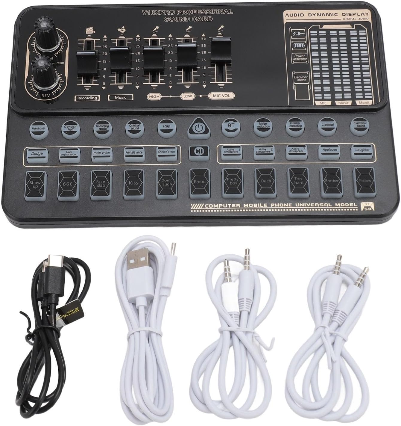 Live Sound Card Voice Changer with Bluetooth, Podcast Equipment Bundle with 16 Special Effects, Smart Noise Reduction Gaming Sound Board for Computer, Phone Recording