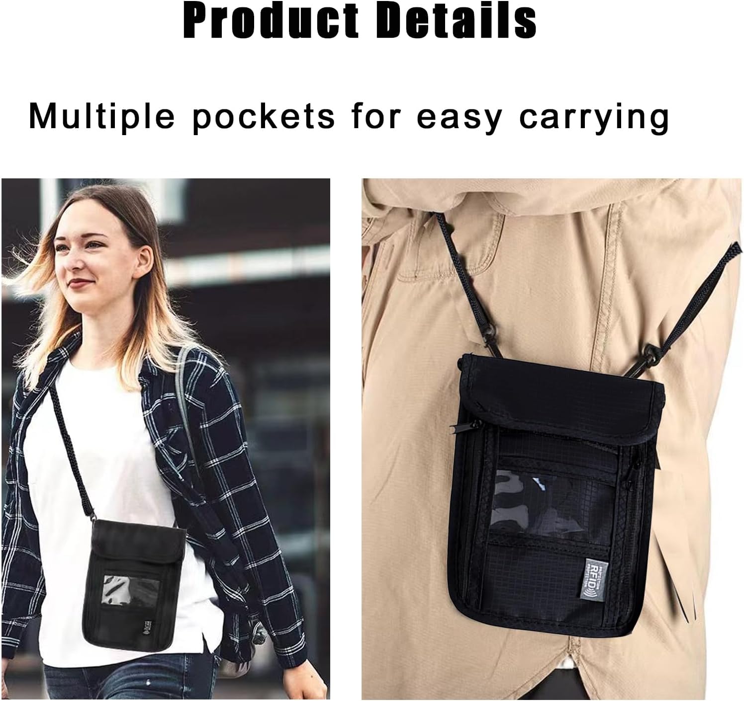 Travel Neck Wallet, RFID Blocking Waterproof Passport Pouch | RFID Blocking Waterproof Nylon Travel Neck Wallet Lightweight Hidden Security Passport Money Pouch with Adjustable Strap