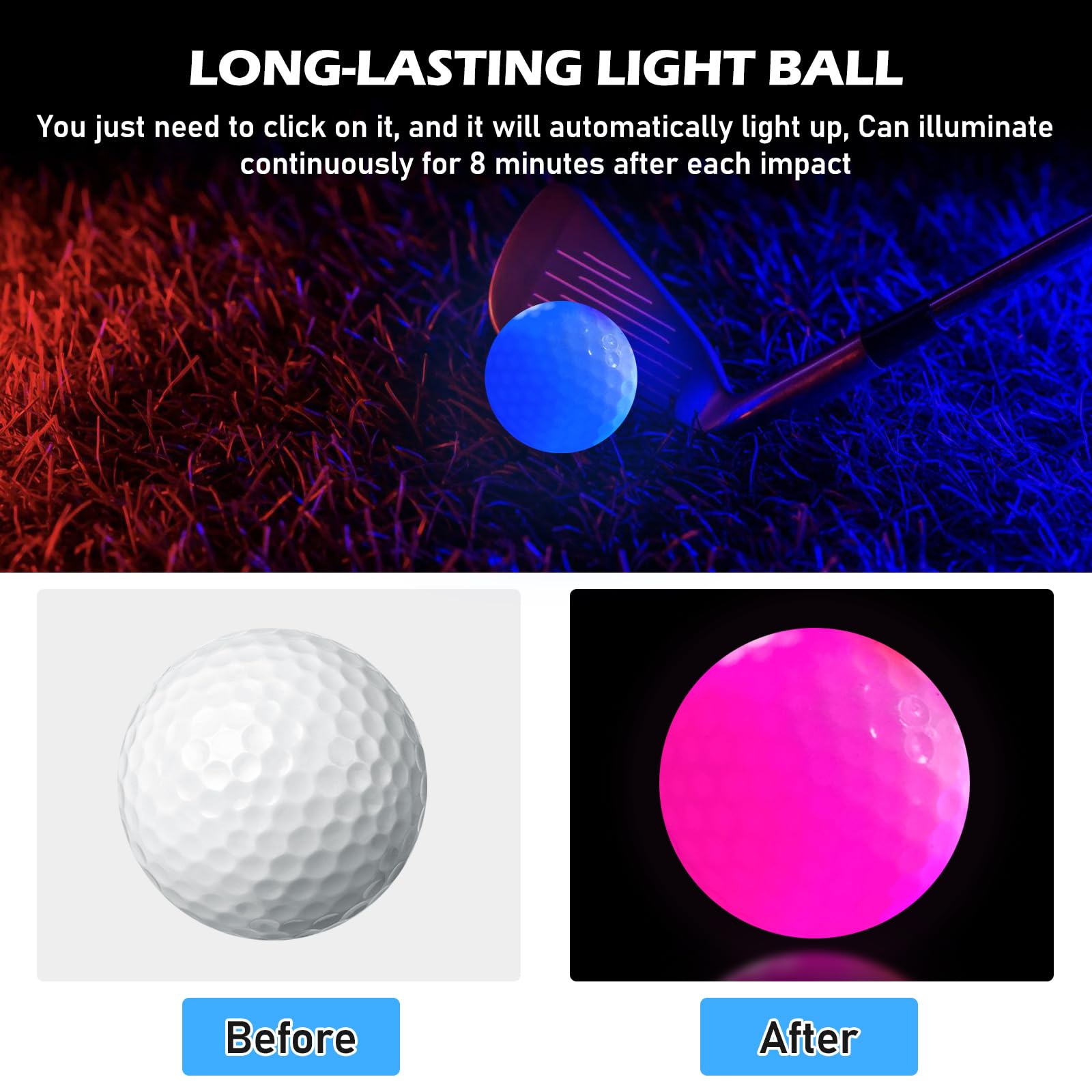 BORDEAG Lot de 6 balles de golf LED, balles de golf colorées pour entraînement nocturne
