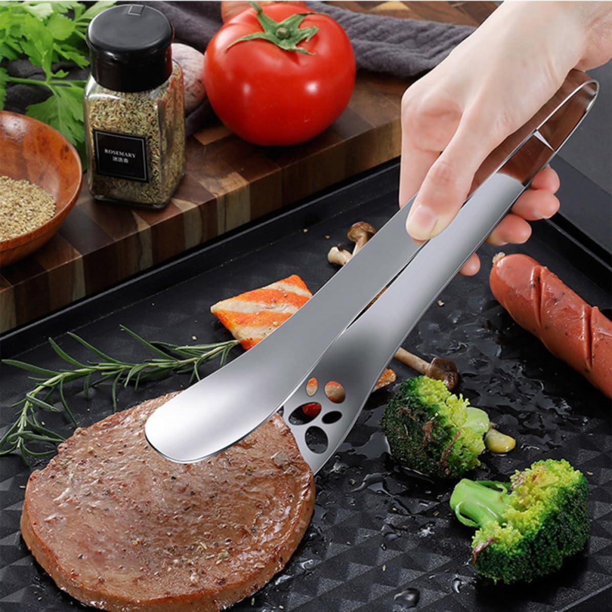 Stainless Steel Bread Serving Tongs Long Handles, Silver