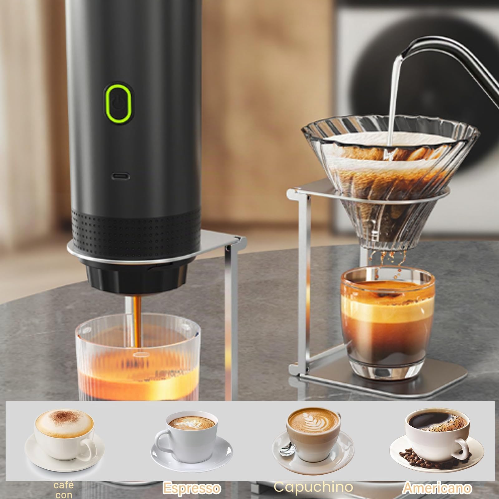 Leikurvo Espresso portátil, 3-en-1 Mini cafetera con batería, Camping cafetera para café molido NS-cápsulas, Travel cafetera para camping viajes coche, Rápido autocalentamiento
