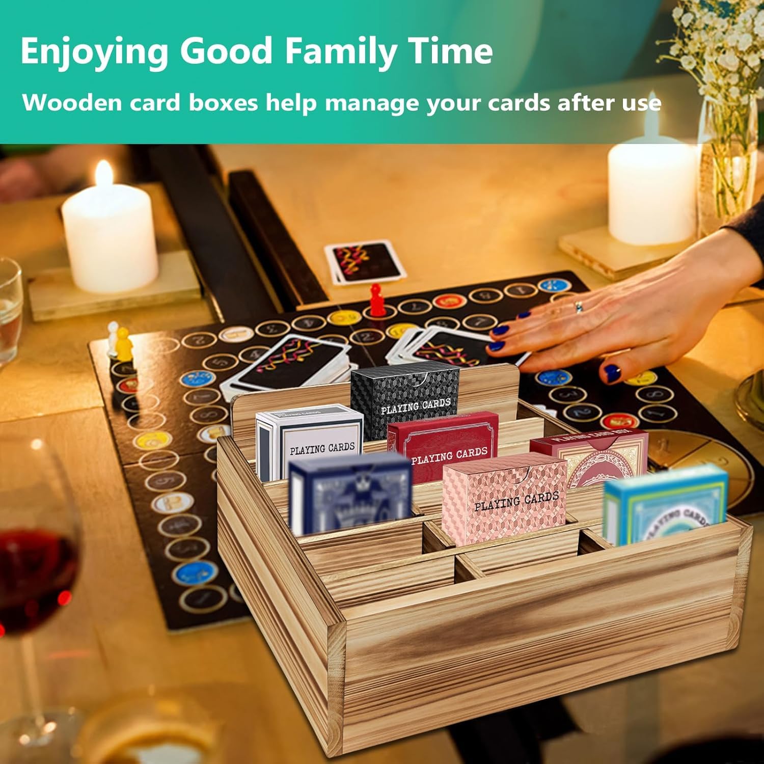 Amcortn Card Display Shelf - Wooden Playing Card Display Card Display Case Card Holders for Playing Cards (Small- 18 Decks) - No Assembly Required