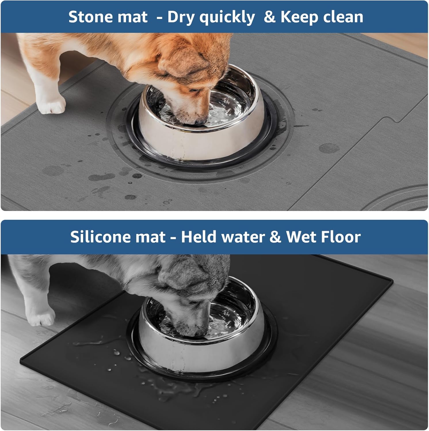 Yolife Extra Large Dog Water Bowl Mat, Fast Water Absorbing Stone Pet Feeding Mat for Messy Drinkers, Stone Drying Mat for Dogs Food and Water Bowls, Dog Cat Food Mats for Floors(31.5” x 19.7”, Grey) - Image 2