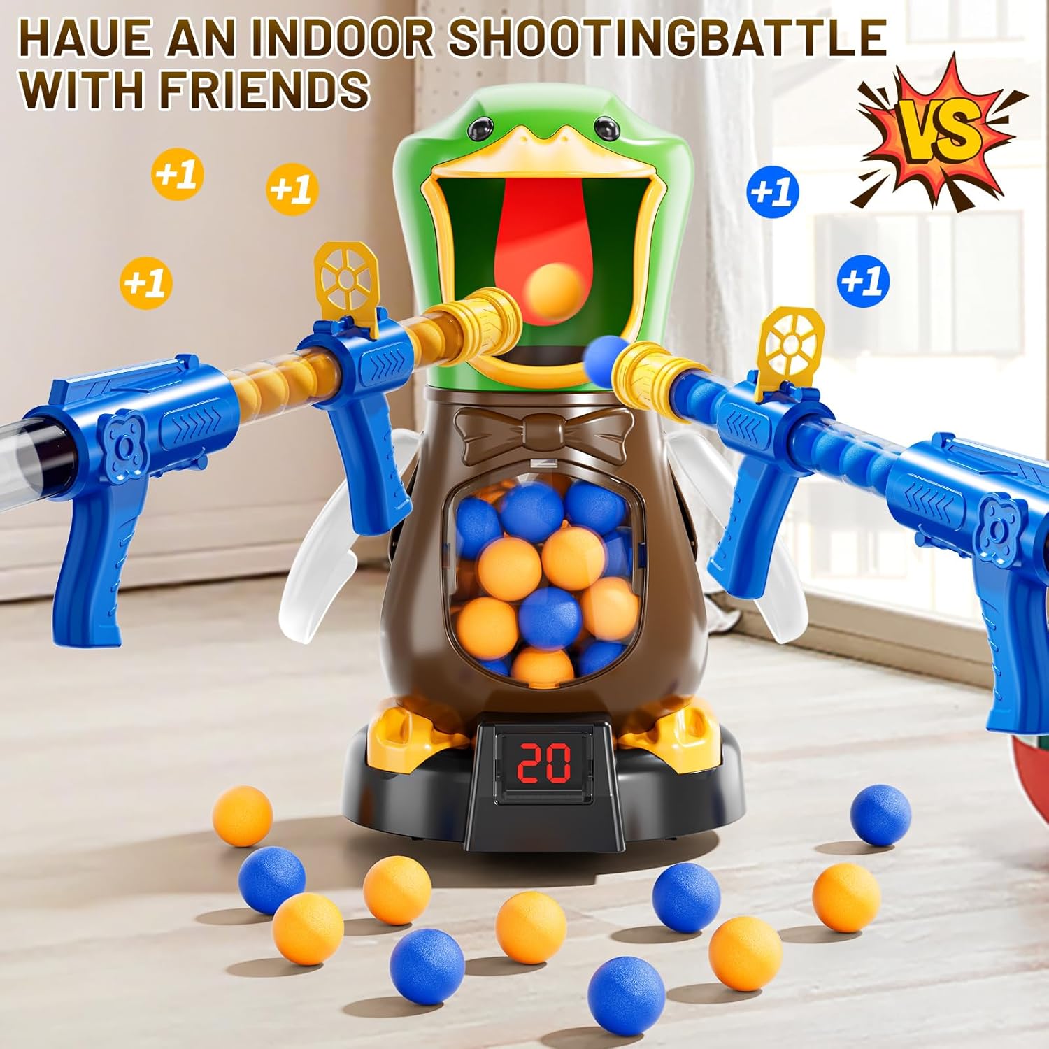 Duck Shooting Toys for Kids 3-5, Movable Target Shooting Games with 2 Air Pump Launcher, LCD Score Record, Sound, 48 Foam Balls, Birthday Gift for Boys Girls Ages 3 4 5 6 7 8 Years Old