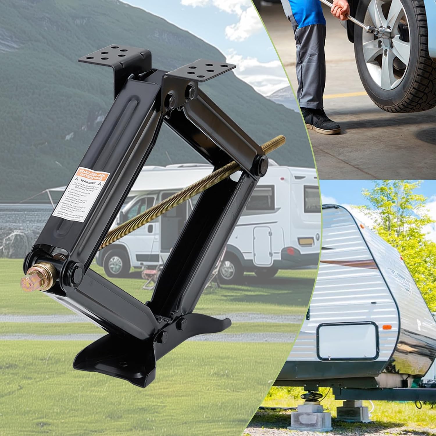 24" Set of 1 Heavy-Duty RV Stabilizer Jacks - 7500 lbs Capacity RV Trailer Leveling Jacks with Stable Base for Travel Trailers & Campers