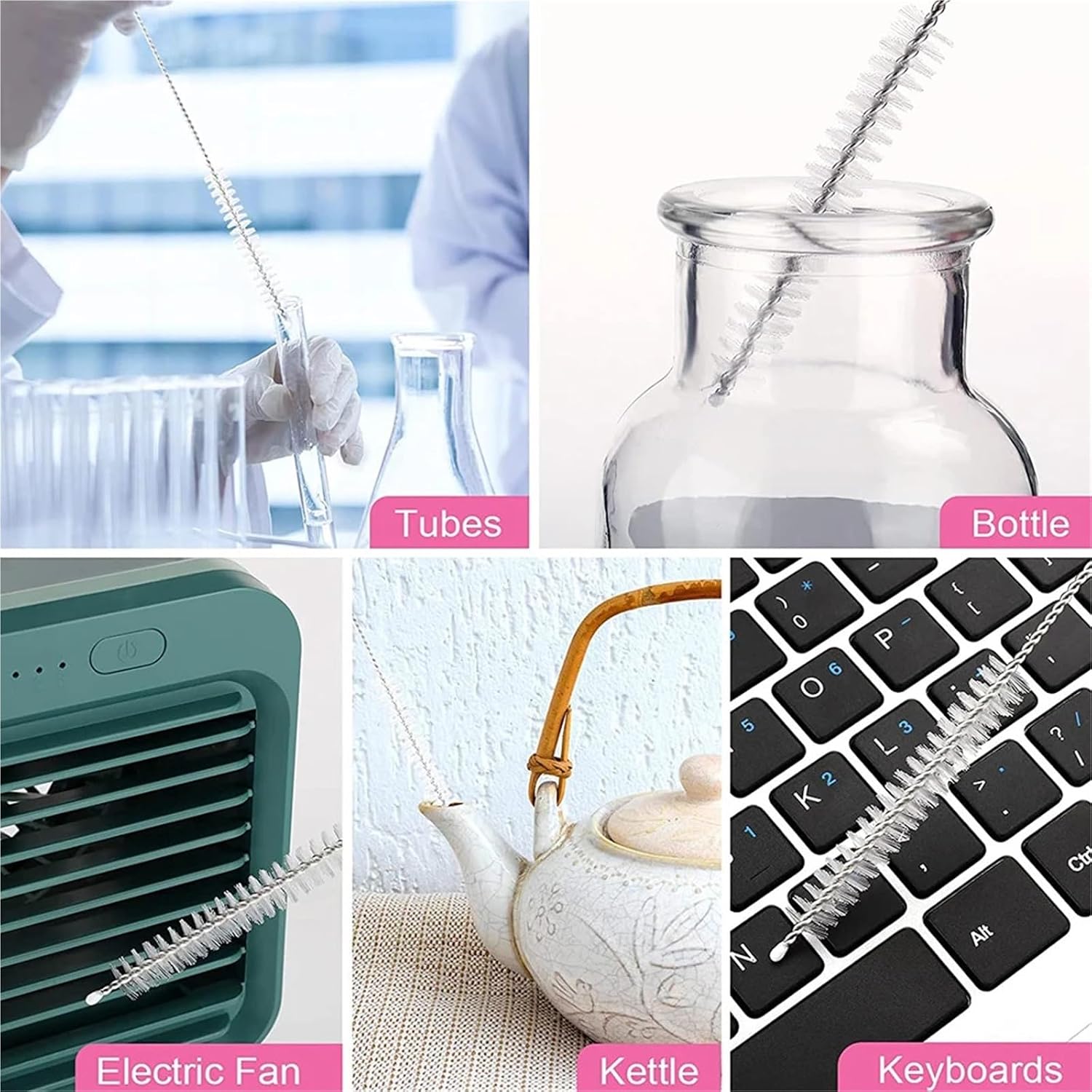 5/10PC Stainless Soft Hair Suction Glass Tube Cleaner Brushes Tools Fish Tank Straw Bottle Cleaning Brush Fish Tank Pipe Brush(10pcs)