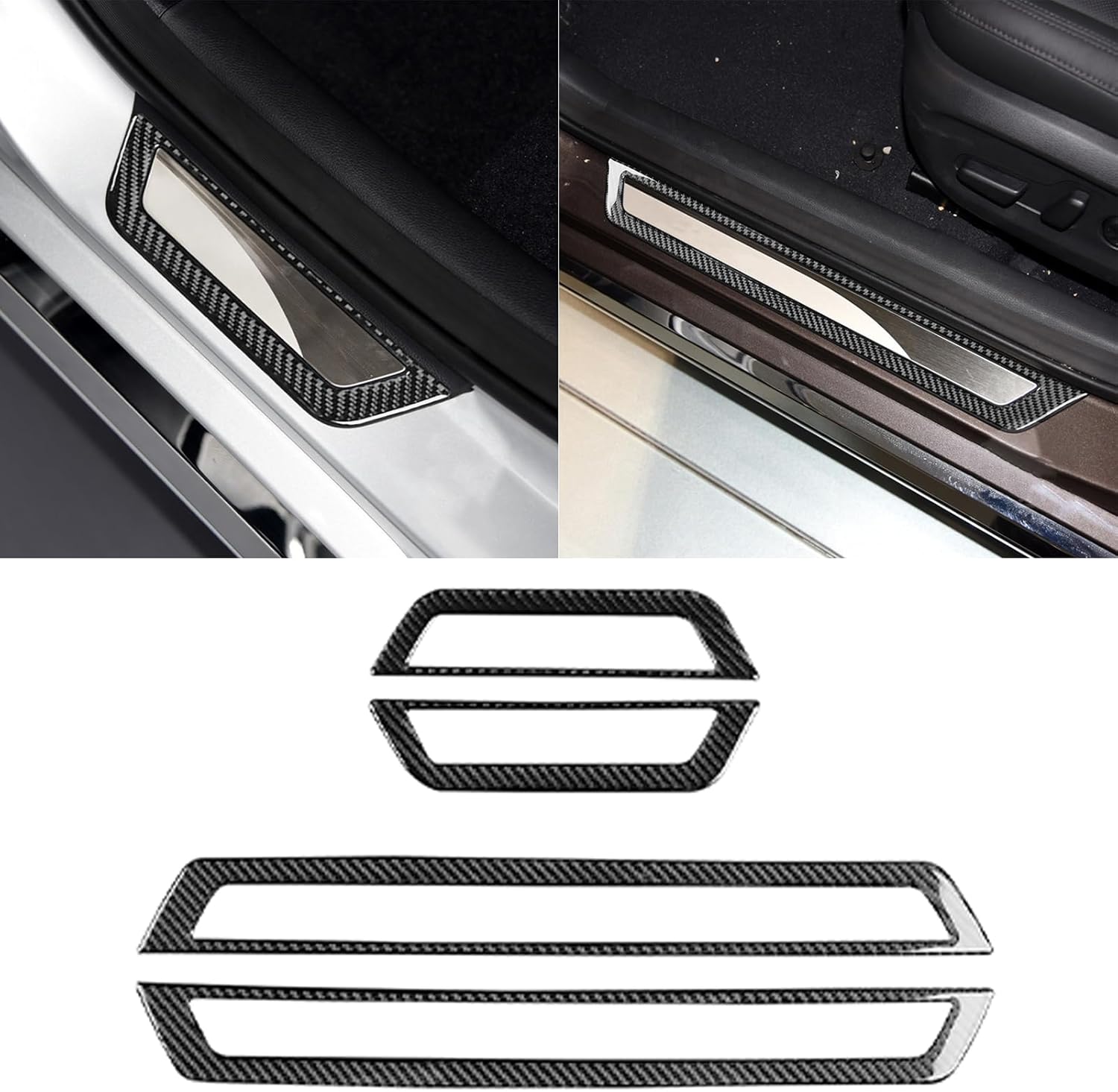 Car Front and Rear Door Sill Plate Door Pedal Panel Entry Guard Sticker Real Premium Carbon Fiber Decoration Trim Compatible with Hyundai Sonata 9th 2015 2016 2017 Interior Accessories Black