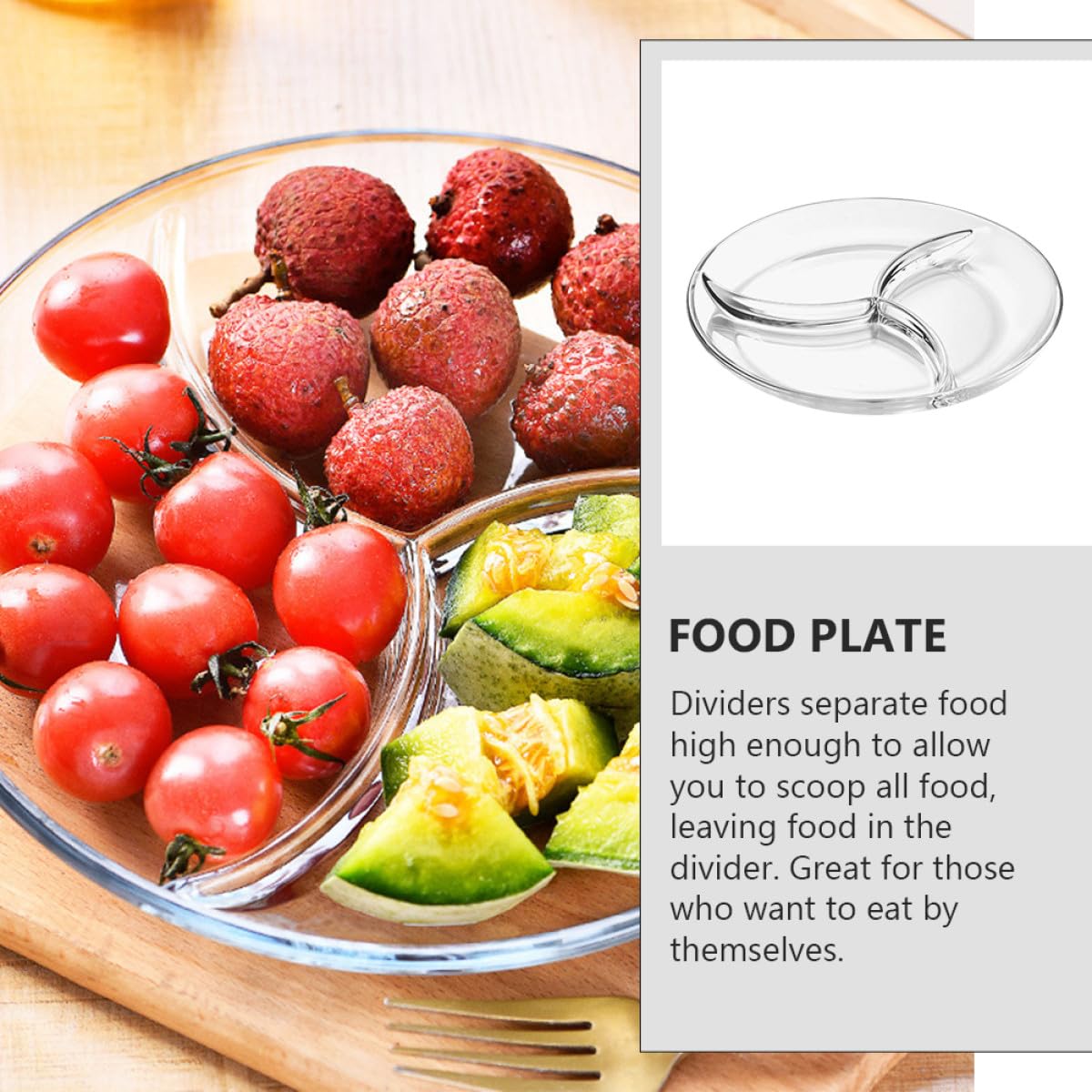 Veemoon Plateau de Service Léger et Gain de Place en Verre Trempé Multi-compartiments pour Fruits, Desserts et Snacks, Maison et Restaurants Occidentaux