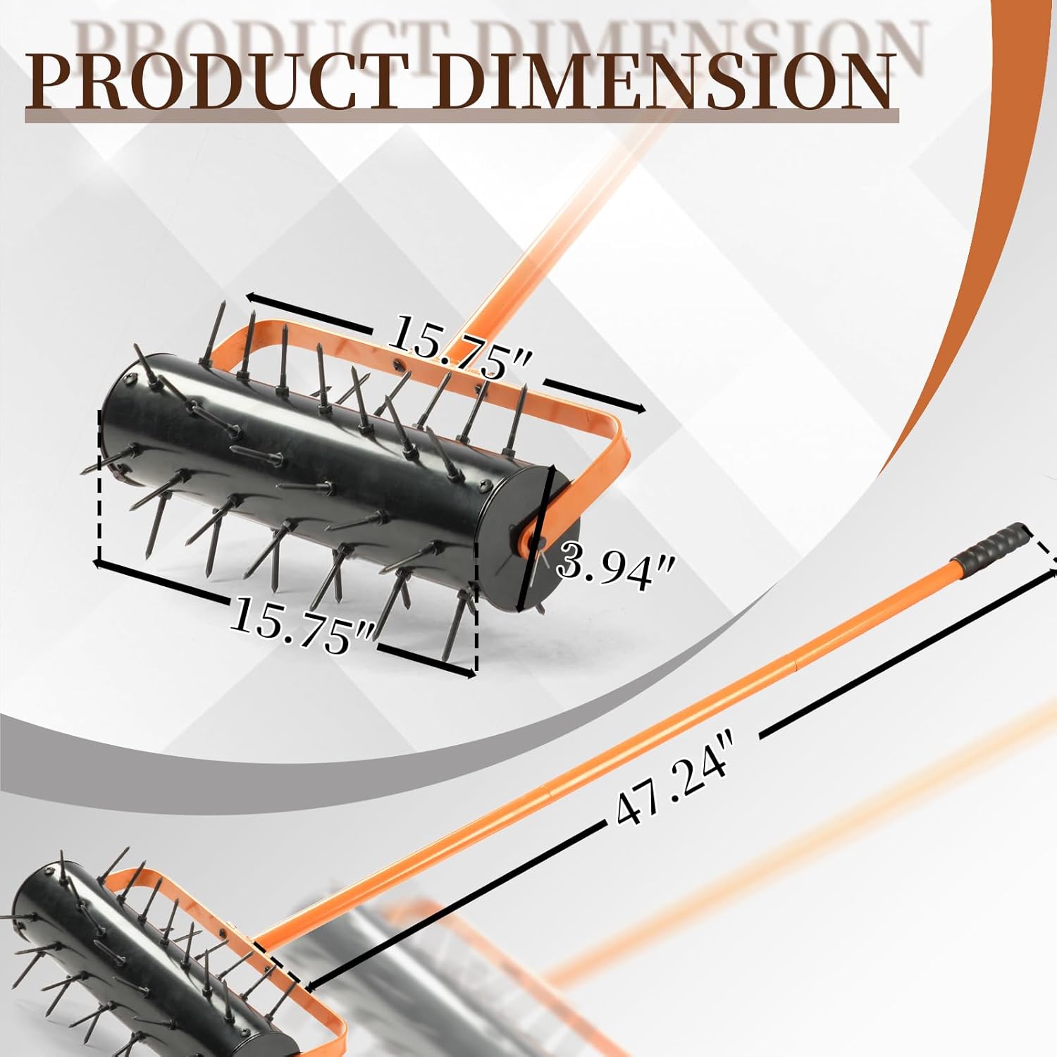 17-inch Lawn Aerator, Rolling Aerator Lawn Tool, Heavy Duty Lawn Aerator Tool, Grass Aerator & Garden Tools for Aeration & Soil Health, Orange & Black