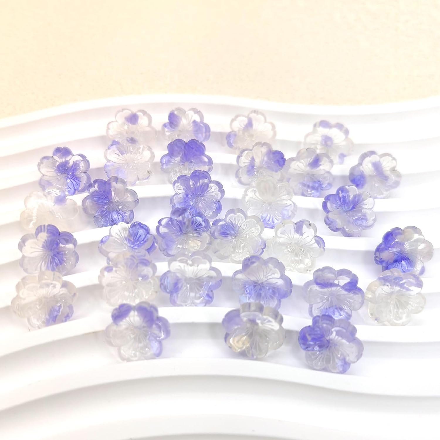 Carving Texture Glass Flower Beads for Jewelry Making Supplies Purple Gradient Clear Spacer Five Petal Floral Beads for Bracelets 14mm Aesthetic Pretty Crystal Flower Bead Kit Bracelet Making Kit image 3