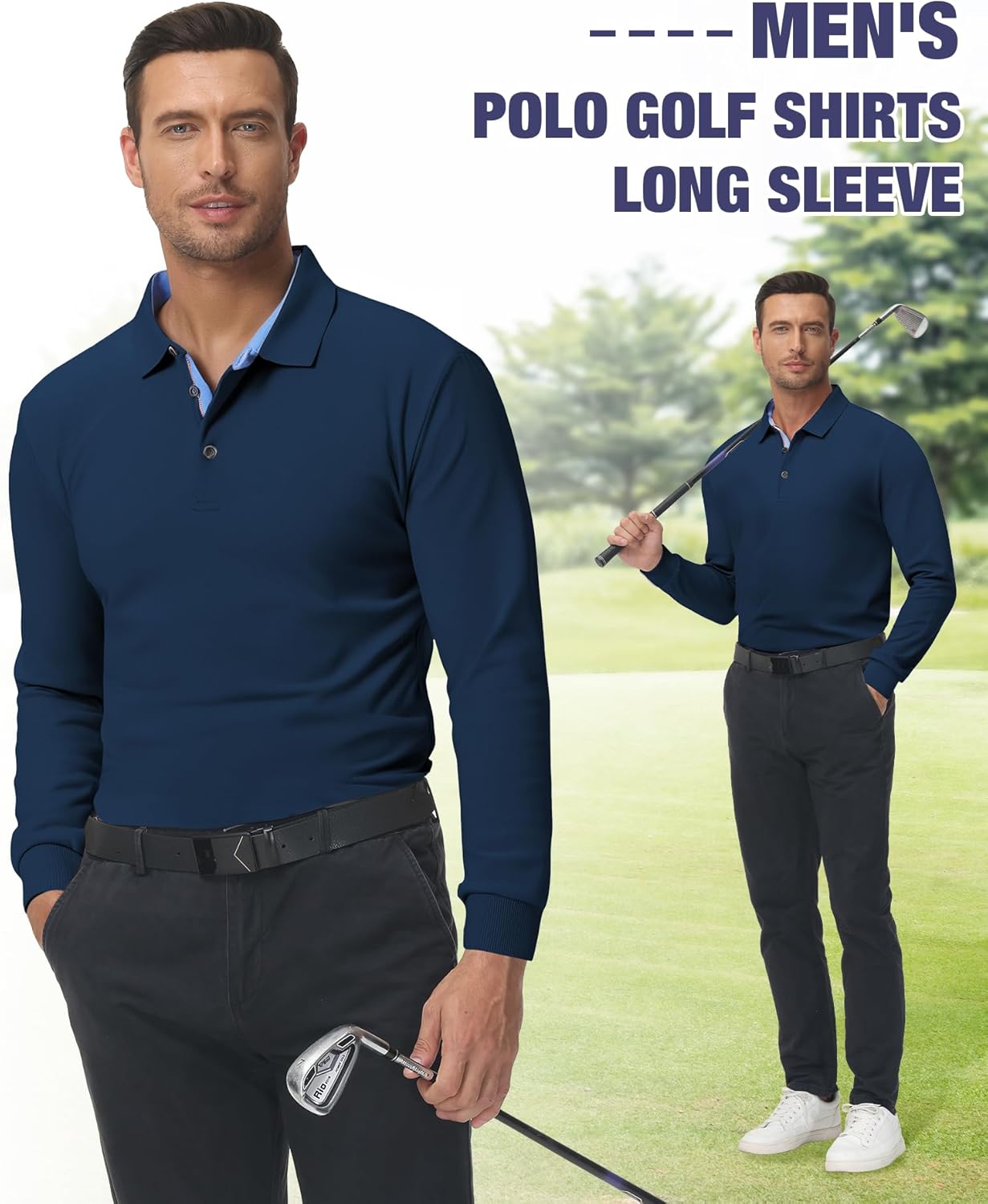 Polo Shirts for Men Long Sleeve Moisture Wicking Golf Polos Casual Travel Performance Collar Shirts - Image 4