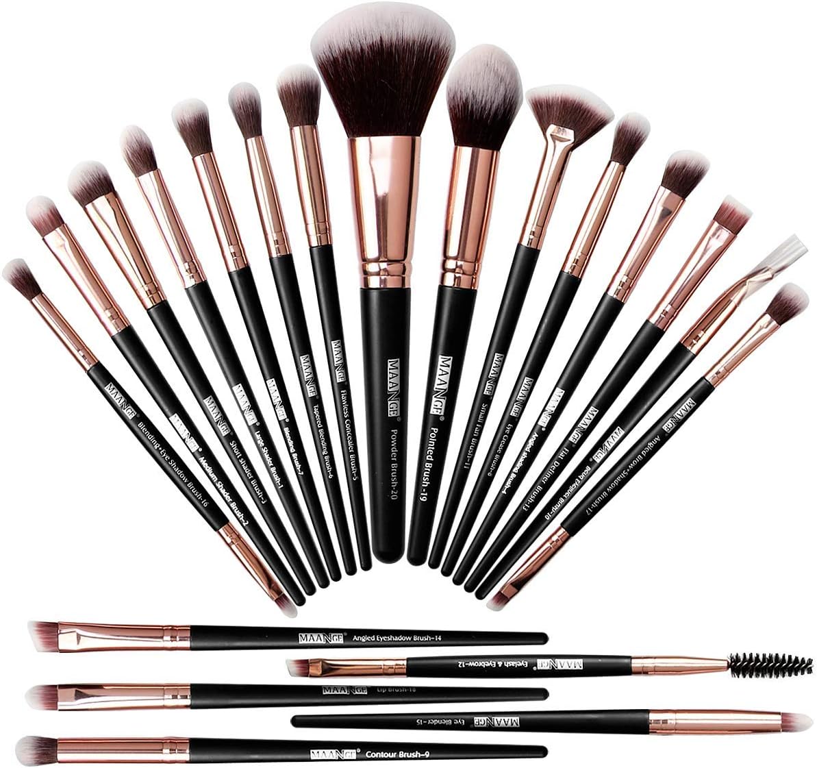 Professional Makeup Brush Set 20 Pcs Foundation Eyeshadow Blush Brush Kabuki Blending Concealers Face Powder Eye Make Up Brushes Set Kit (Black)