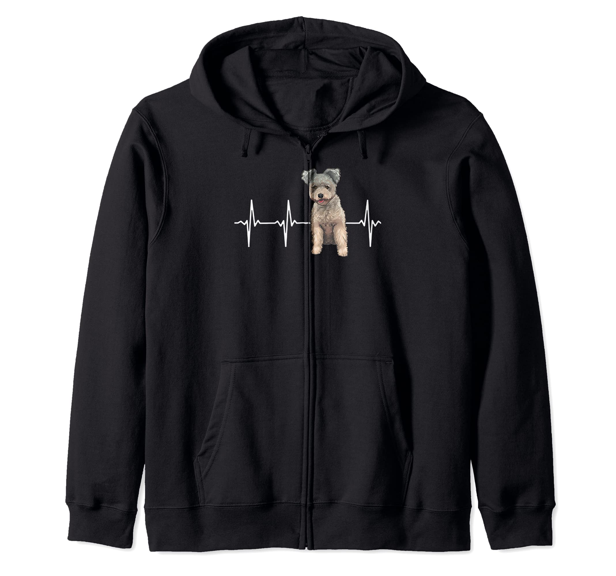 Pumi Heartbeat Dog Lover Zip Hoodie, Black, S