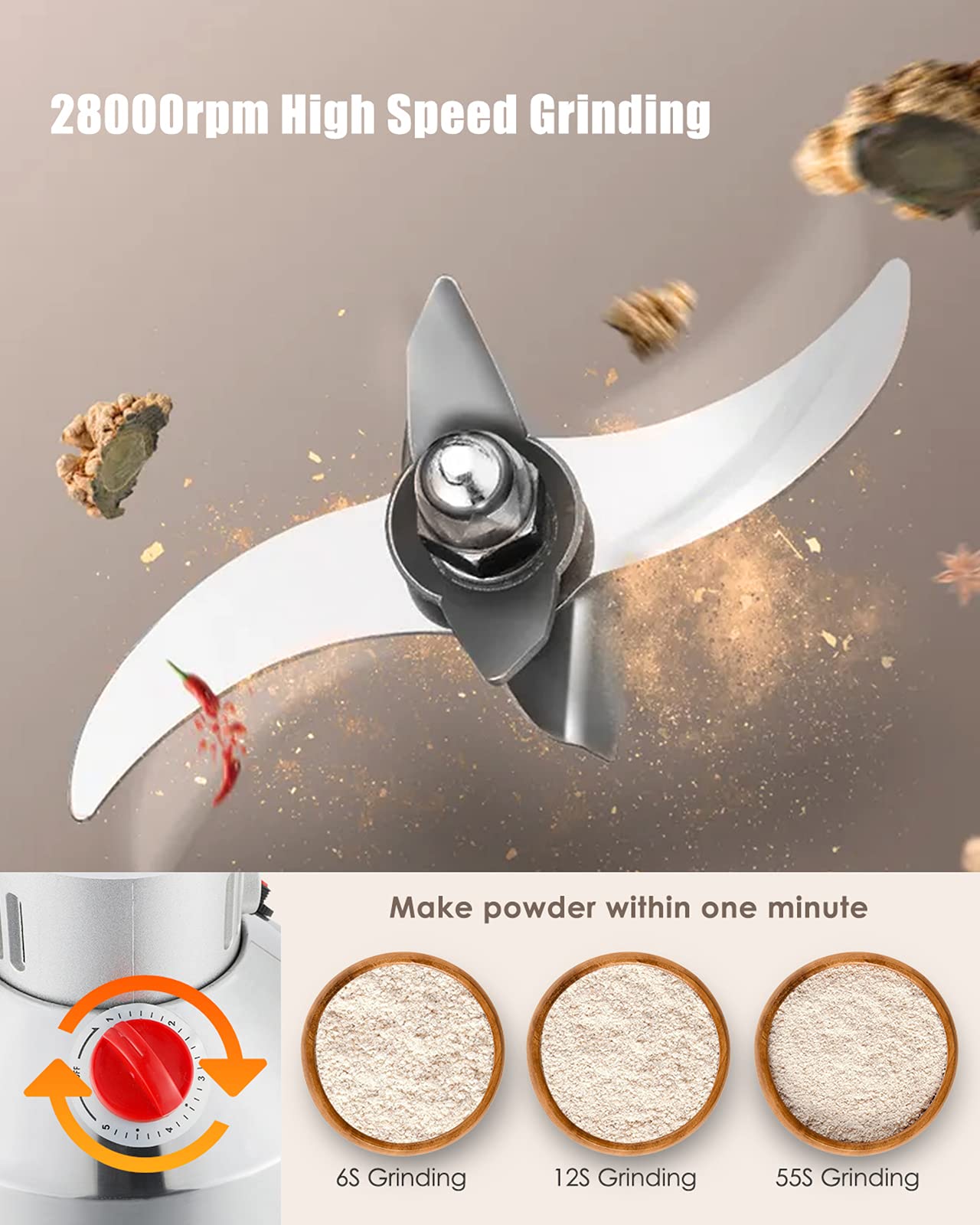 CGOLDENWALL 300g Electric Grain Mill Grinder Safety Upgraded Spice