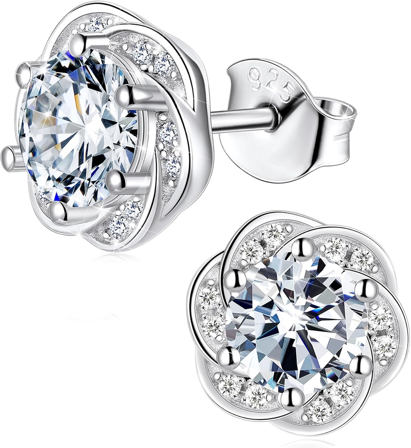 2CT Moissanite Stud Earrings S925 Sterling Silver Earring Crown, Flower Stud Earrings Jewelry for Women Men D Color VVS1 Moissanite Engagement Valentines Day Gifts