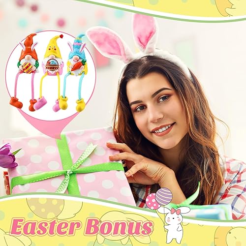 Miniatura 7 de Anglechic 3 figuras de duende de Pascua, decoraciones de mesa, gnomos de Pascua con patas colgantes, figuras de gnomos de resina de primavera para