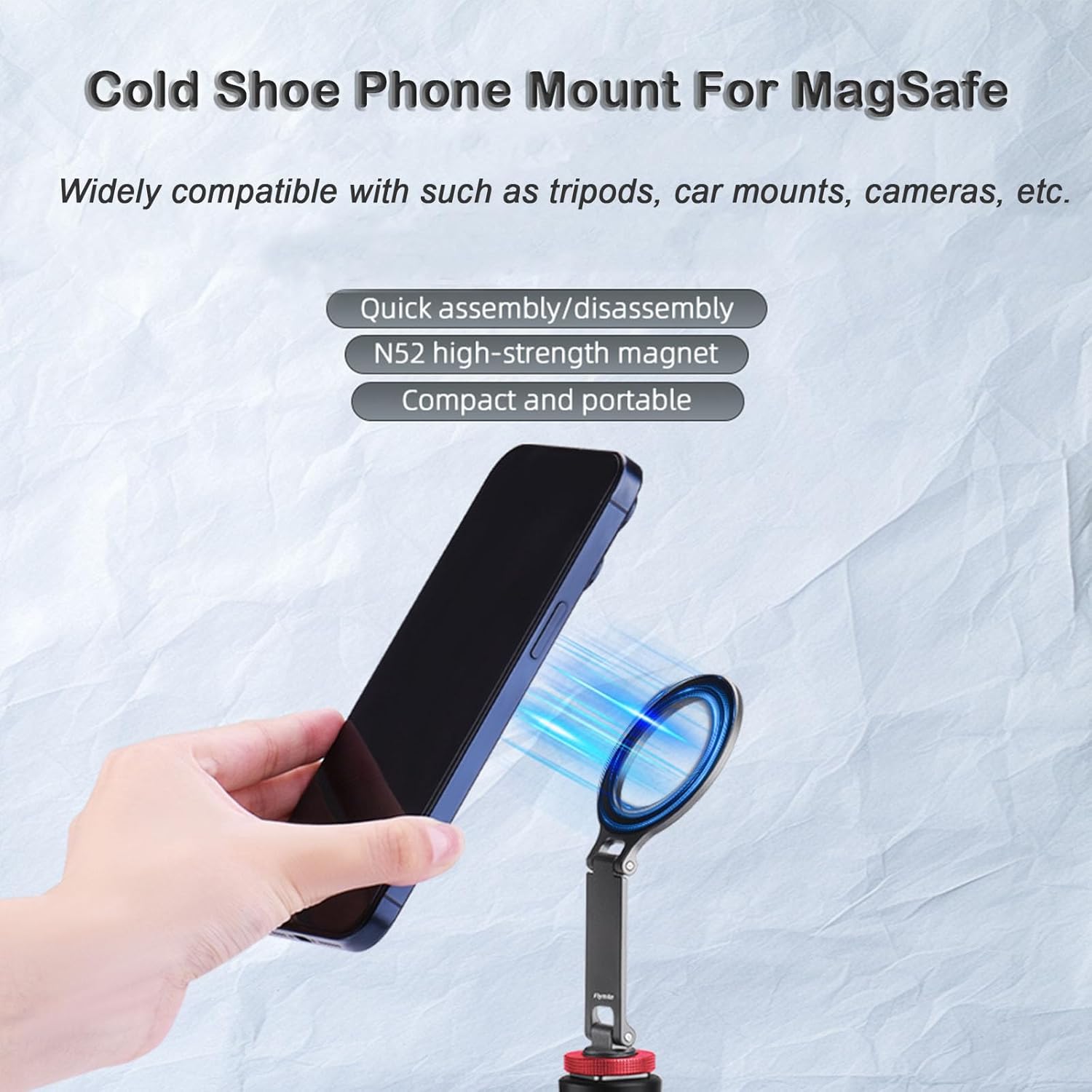 Magnetic Cold Shoe Phone Mount, Foldable Holder 1/4" Thread Tripod Selfie Stick Adapter Compatible with Magsafe Phone Case