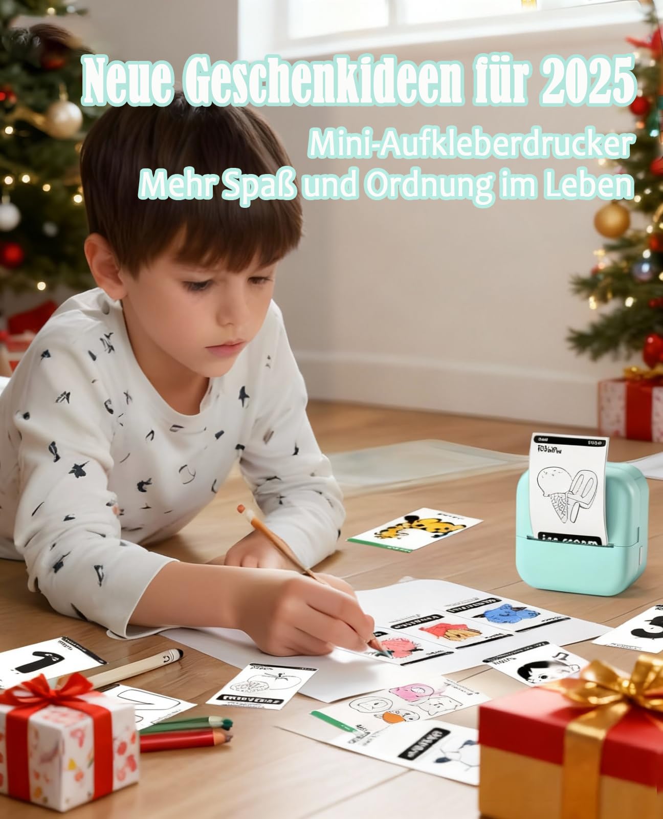 Mini Imprimante Thermique Portable sans Encre – Imprimante de Stickers Bluetooth, Compatible avec iPhone & Android, pour Cadeaux, Carnets, Codes QR, 1 Rouleau Inclus, M02L Grün