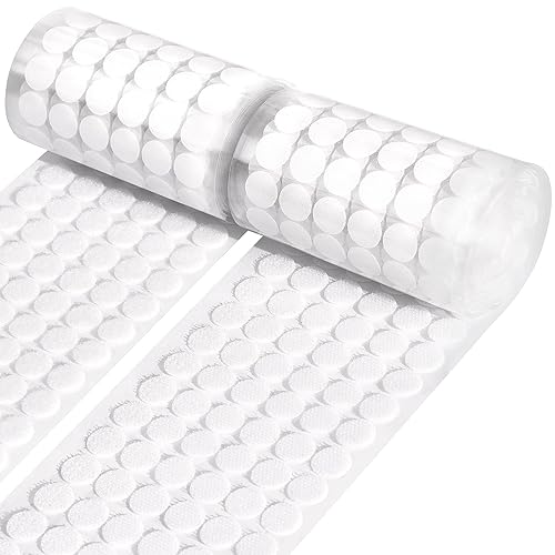 WXBOOM Puntos autoadhesivos, 2000 unidades (1000 pares) de 0.59 pulgadas de diámetro, puntos blancos de gancho y bucle, impermeables, parte trasera